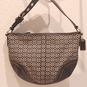 Authentic Coach Signature C Black Hobo Shoulder Handbag F10924 Fabric & Leather